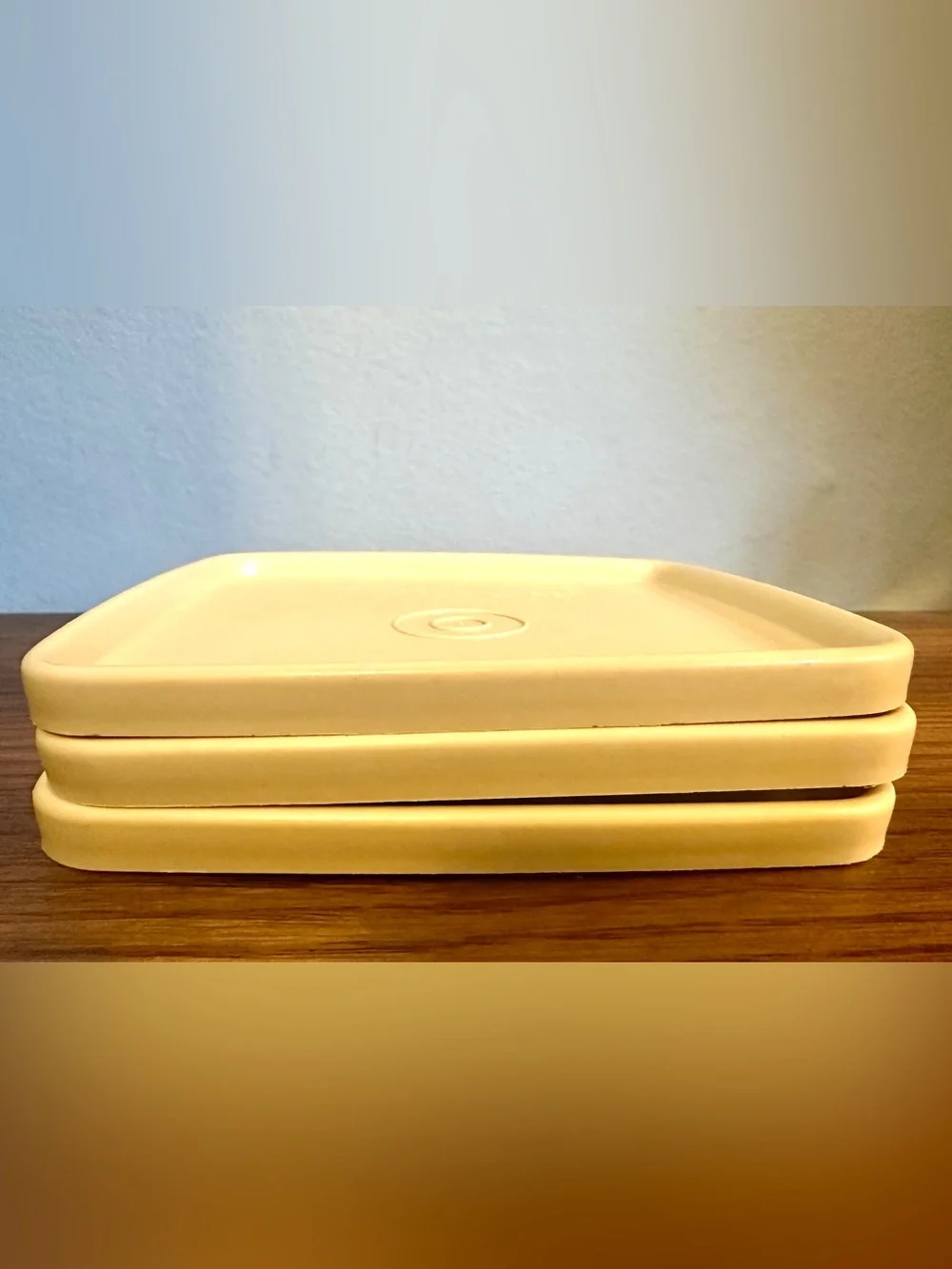 Vintage 1970s Tupperware #310 Lid Set x3 Almond Yellow 5